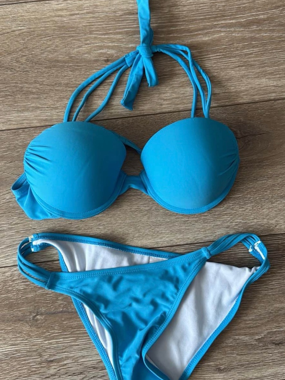 Blue Strappy Halter Push-Up Bikini Set